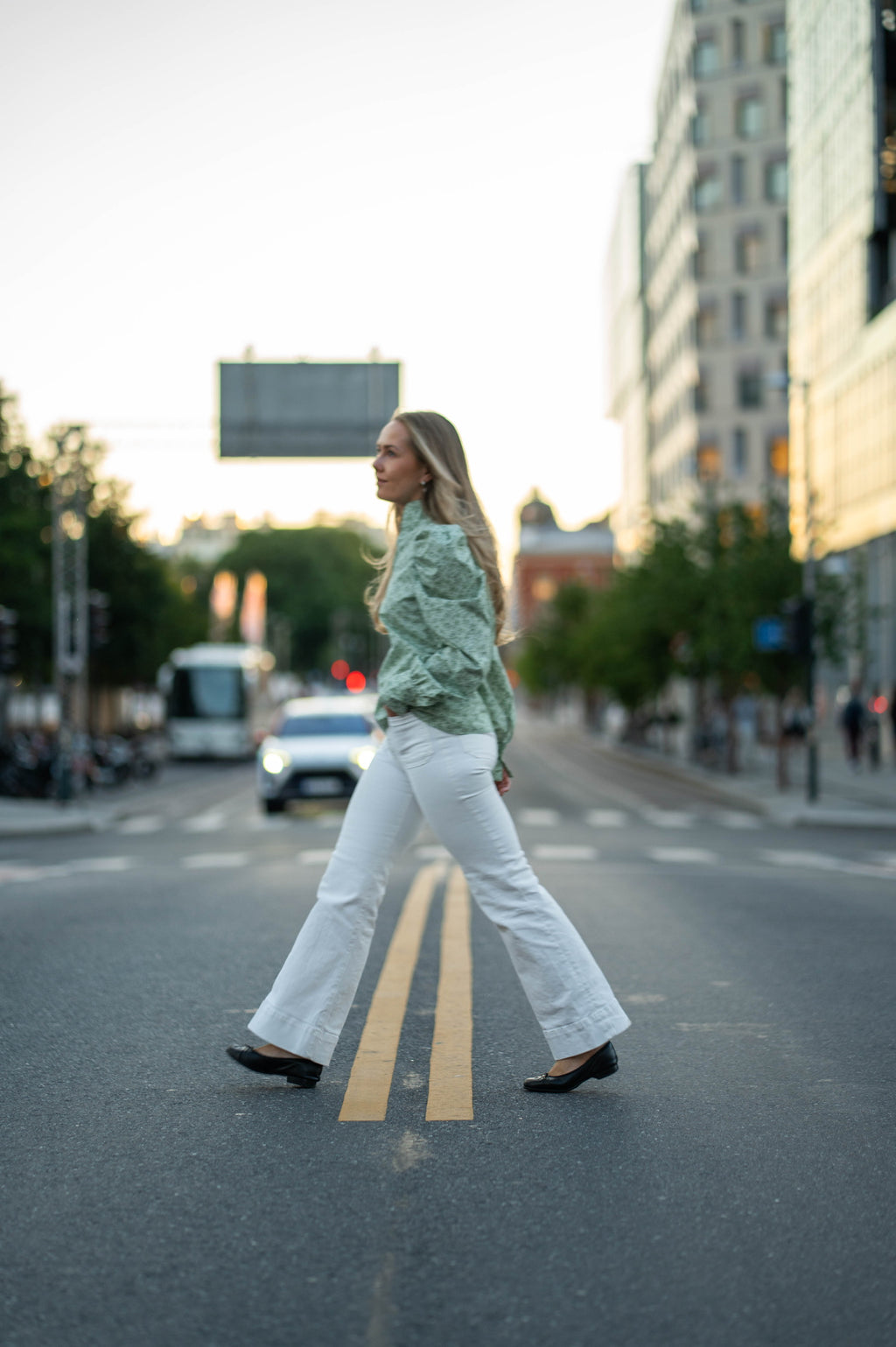 NORDlysblusen i grønne blomster